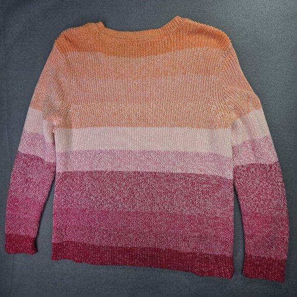 Talbots Sweater Womens Large Pink Orange Ombre Stripe Knit Pima Cotton Colorful - Picture 5 of 10
